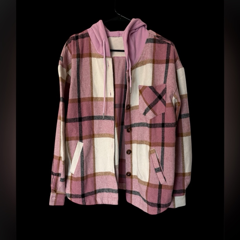 Medium Oversized Pink Plaid Women's Utility Jacket